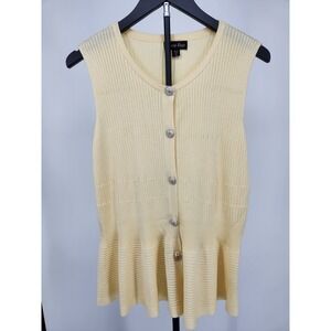 Amore‎ Rose Women XL Yellow Ribbed Peplum Knit Vest Lion Head Buttons NWT